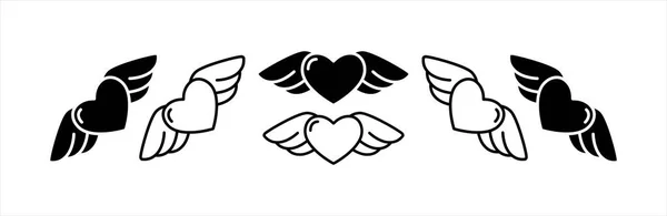 Amor Con Alas Icono Conjunto Conjunto Iconos Vector Corazón Alado — Archivo Imágenes Vectoriales