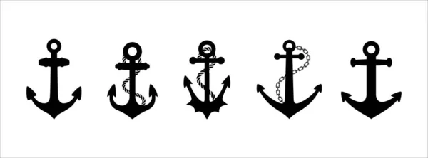 Sammlung Von Anker Symbolen Verschiedene Schiffsanker Vektor Set Segeln Und — Stockvektor