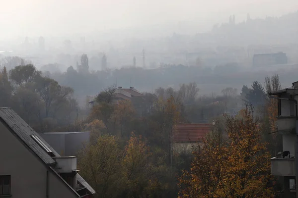 Fijne Stoflucht Stad Stof Slecht Weer Van Fijne Deeltjes Luchtverontreiniging — Stockfoto