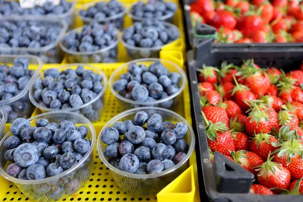 Blueberries Strawberries Farmer Market — Stock Photo, Image