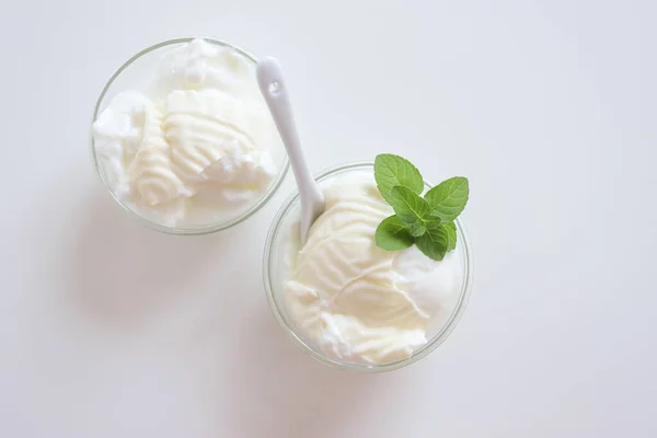 Natural Yogurt Yoghurt Cream Mint — Stock Photo, Image