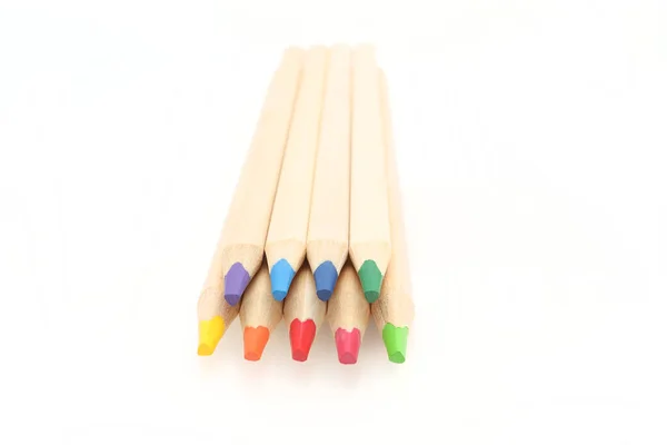 Crayons Colorés Bois Isolés Sur Blanc — Photo