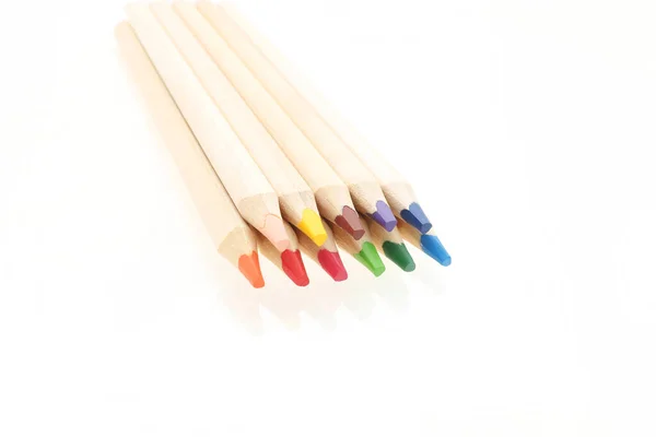 Crayons Colorés Bois Isolés Sur Blanc — Photo