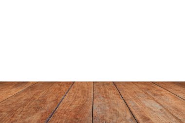 Beyaz arka plan üzerinde perspektif kahverengi ahşap