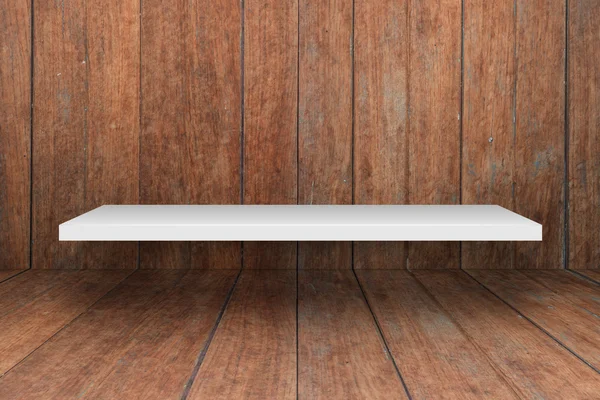 Raft alb pe fundal textură interioară din lemn — Fotografie, imagine de stoc