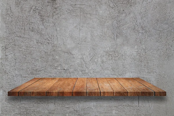 회색 콘크리트 질감 배경 최고 나무 테이블 — 스톡 사진