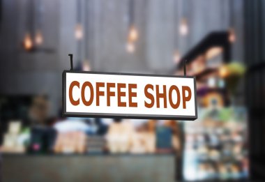 Kahve Dükkanı tabela ile arka plan bulanık