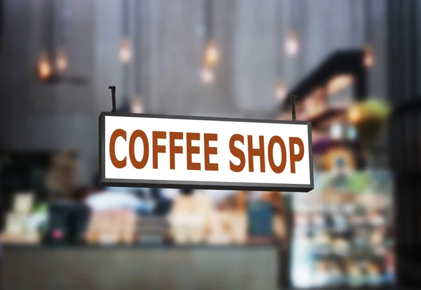 Coffee shop szyld z niewyraźne tło — Zdjęcie stockowe
