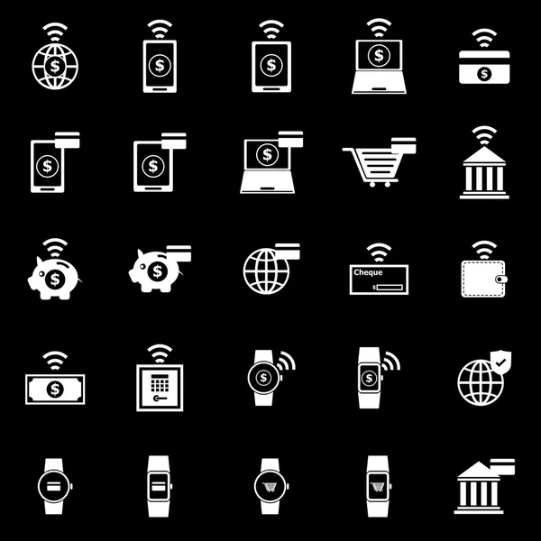 Iconos de Fintech sobre fondo negro — Archivo Imágenes Vectoriales