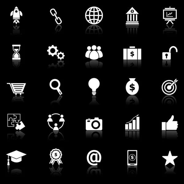 Iniciar iconos con reflexionar sobre el fondo negro — Vector de stock