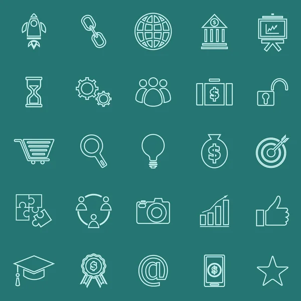 Inicie iconos de color de línea sobre fondo verde — Vector de stock