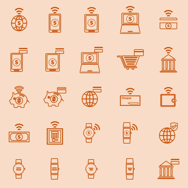 Fintech ligne icônes de couleur sur fond orange — Image vectorielle