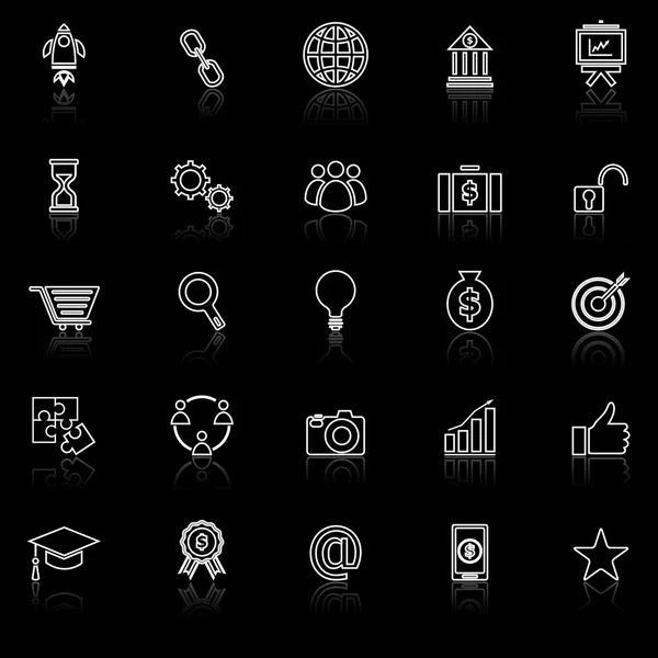 Start up line icons with reflect on black background — Stock Vector