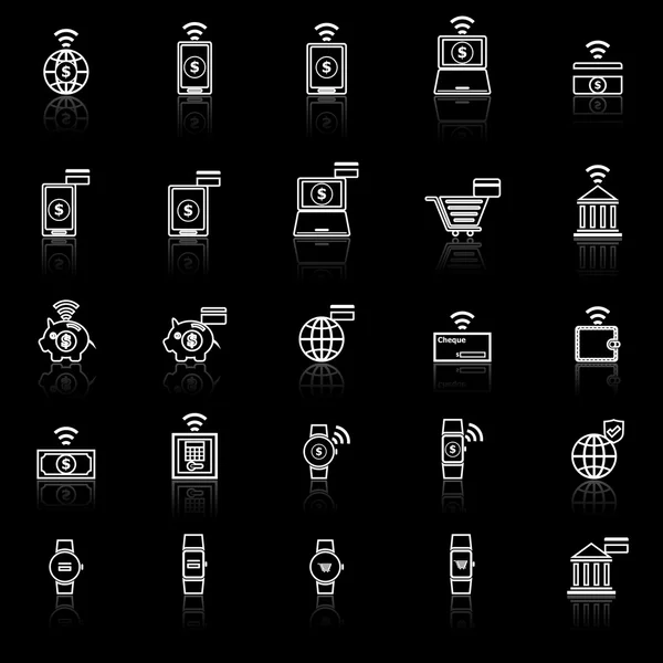 Icons der Fintech-Linie mit schwarzem Hintergrund — Stockvektor