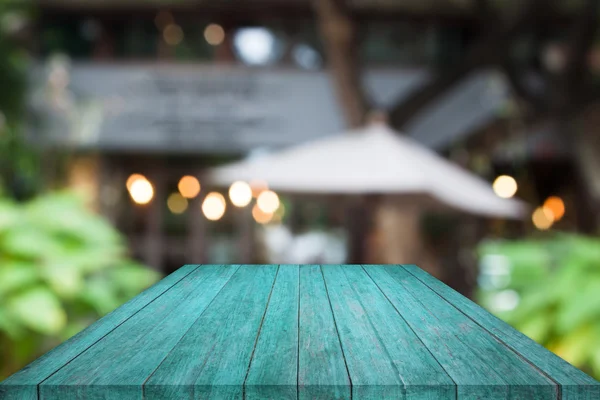 Προοπτική μπλε ξύλινο τραπέζι κορυφή με φόντο καφέ — Φωτογραφία Αρχείου