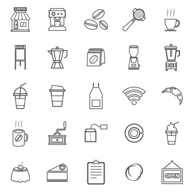 Kahve Dükkanı satır simgeler beyaz arka plan üzerinde
