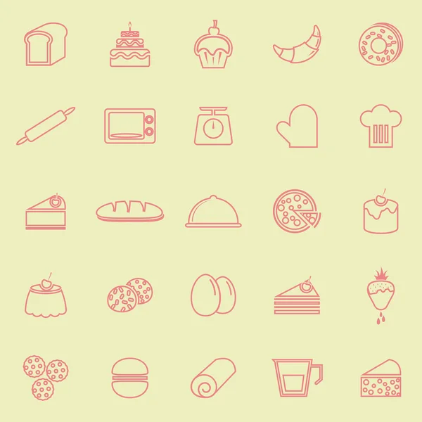 Bakery line color icons on yellow background — Stock Vector