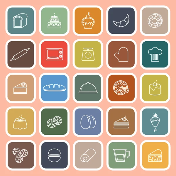 Linea Bakery icone piatte su sfondo arancione — Vettoriale Stock