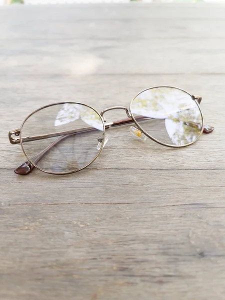 Eyeglasses Old Wooden Table Stock Photo — Stock Photo, Image