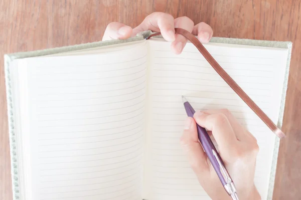 Woman pay attention of writing — Stock Photo, Image