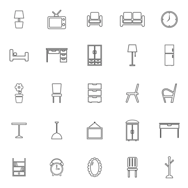 Furniture line icons on white background — Stock Vector