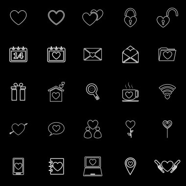 Aşk çizgi simgeler siyah arka plan üzerine