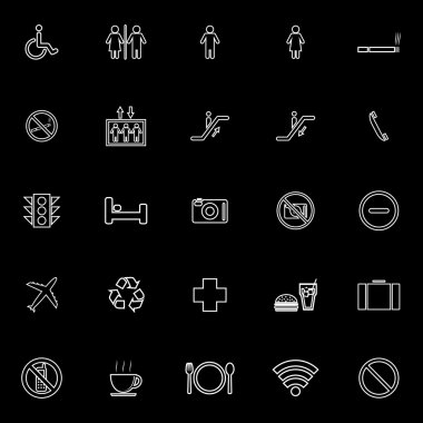 Genel çizgi simgeler siyah arka plan üzerine