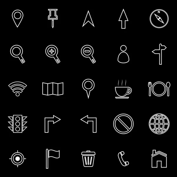 Map line icons on black background — Stock Vector