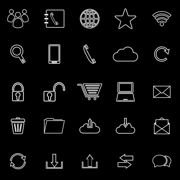 Iconos de línea de comunicación sobre fondo negro — Vector de stock