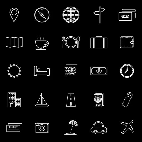 Reizen lijn pictogrammen op zwarte achtergrond — Stockvector