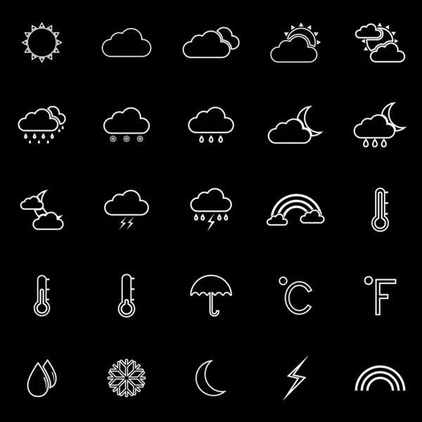 Iconos de línea meteorológica sobre fondo negro — Archivo Imágenes Vectoriales