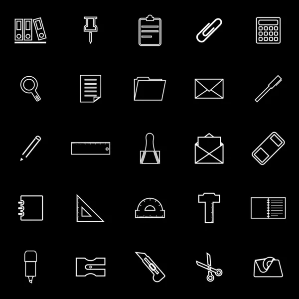 Iconos de línea de papelería sobre fondo negro — Vector de stock