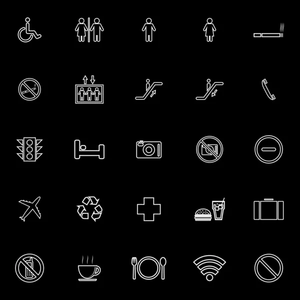 Iconos de línea pública sobre fondo negro — Vector de stock