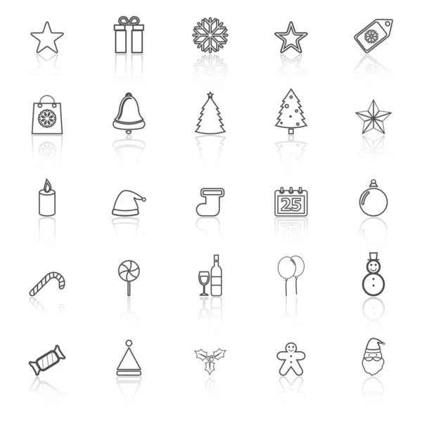 Iconos de línea de Navidad con reflexionar sobre fondo blanco — Vector de stock