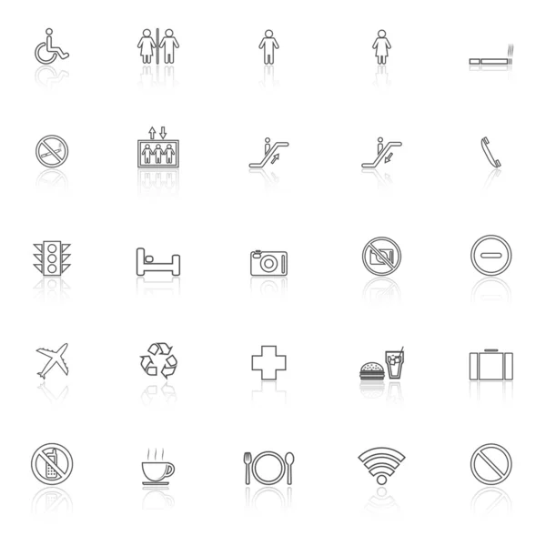 Iconos de línea pública con reflexionar sobre fondo blanco — Archivo Imágenes Vectoriales