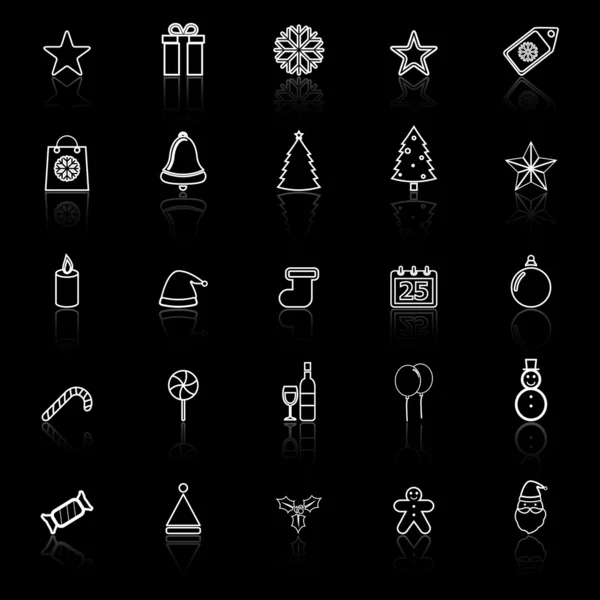 Icônes ligne de Noël avec réflexion sur fond noir — Image vectorielle