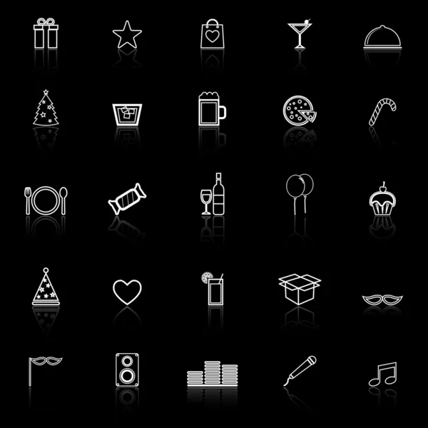 Iconos de línea de partido con reflexionar sobre fondo negro — Vector de stock