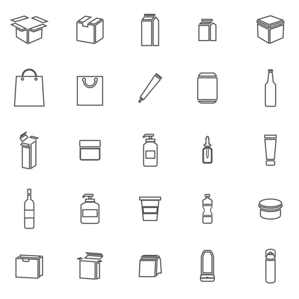 Icônes de ligne d'emballage sur fond blanc — Image vectorielle