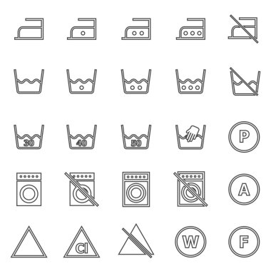 Çamaşırhane satır simgeler beyaz arka plan üzerinde