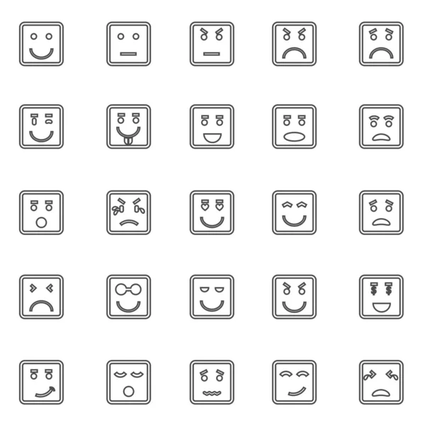 Square face line icons on white background — Stock Vector