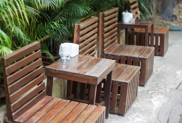 Wooden table decorated in restaurant — Stock Photo, Image