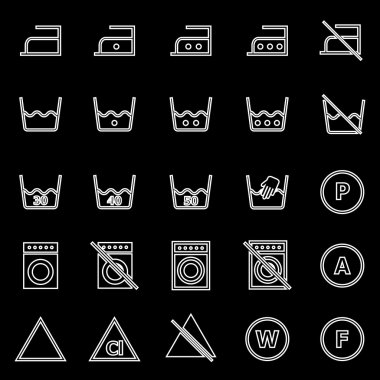 Çamaşırhane satır simgeler siyah arka plan üzerine