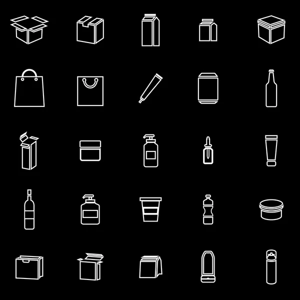 Linea di imballaggio icone su sfondo nero — Vettoriale Stock