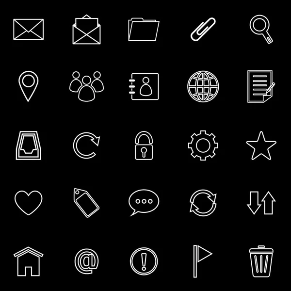 Iconos de línea de correo sobre fondo negro — Vector de stock