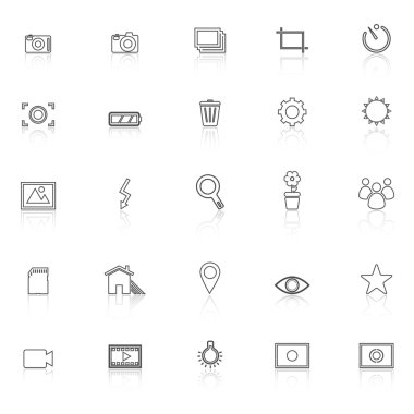 Photography line icons with reflect on white background clipart