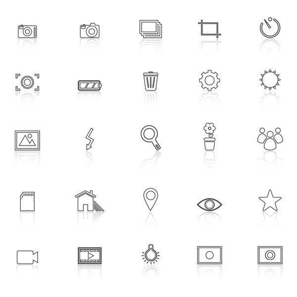 Иконки линий фотографии с отражением на белом фоне
