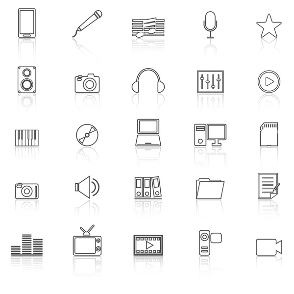 Línea de medios iocns con reflexionar sobre fondo blanco — Archivo Imágenes Vectoriales