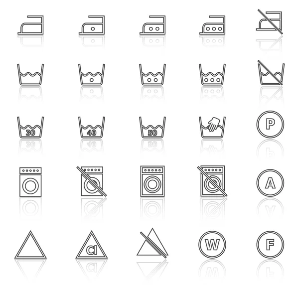 Iconos de línea de lavandería con reflexionar sobre fondo blanco — Archivo Imágenes Vectoriales