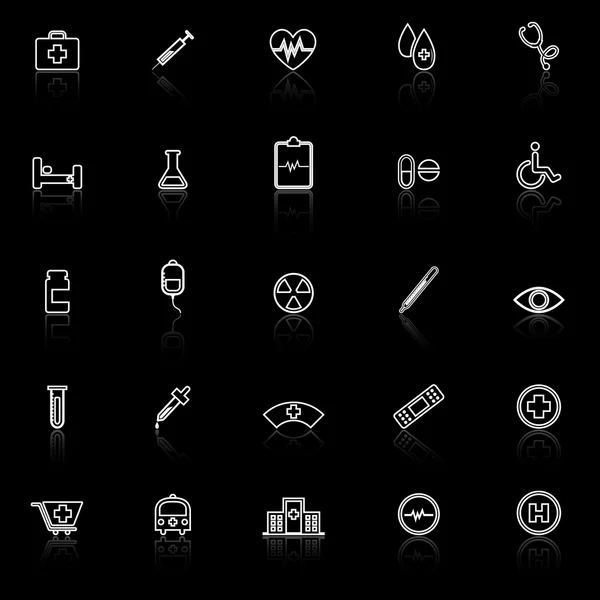 Symbole der medizinischen Linie mit schwarzem Hintergrund — Stockvektor