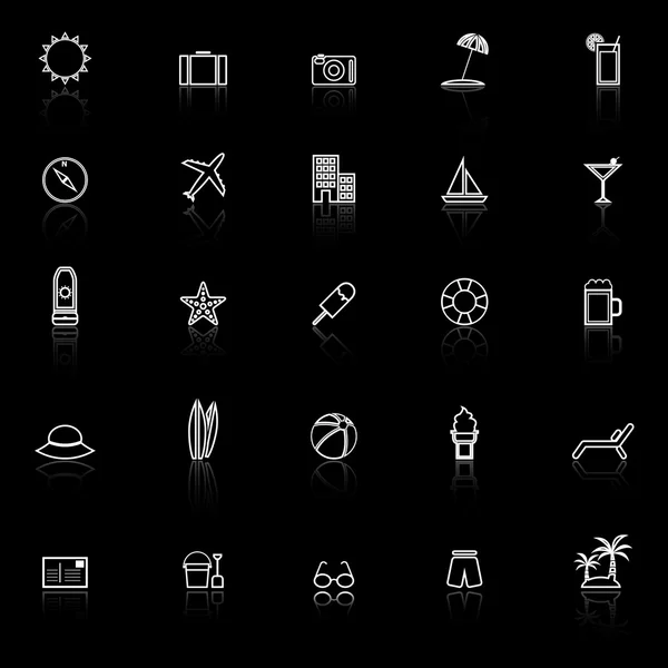 Iconos de línea de verano con reflexionar sobre el fondo negro — Archivo Imágenes Vectoriales